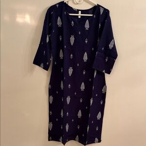 Elegant Navy Blue Printed Dress